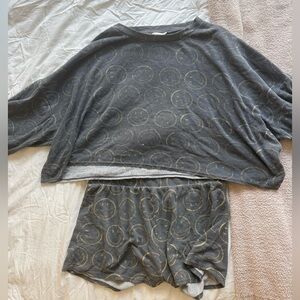 Aerie Charcoal Gray Smiley Pajama Set